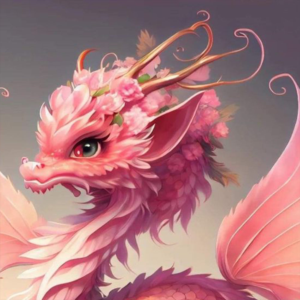 Pink Flower Dragon - Full Round Drill Diamond Painting 30*30CM