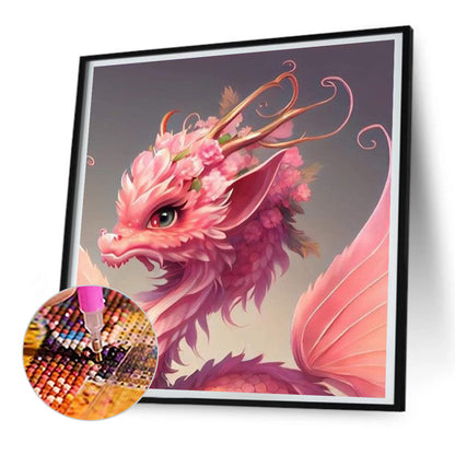 Pink Flower Dragon - Full Round Drill Diamond Painting 30*30CM