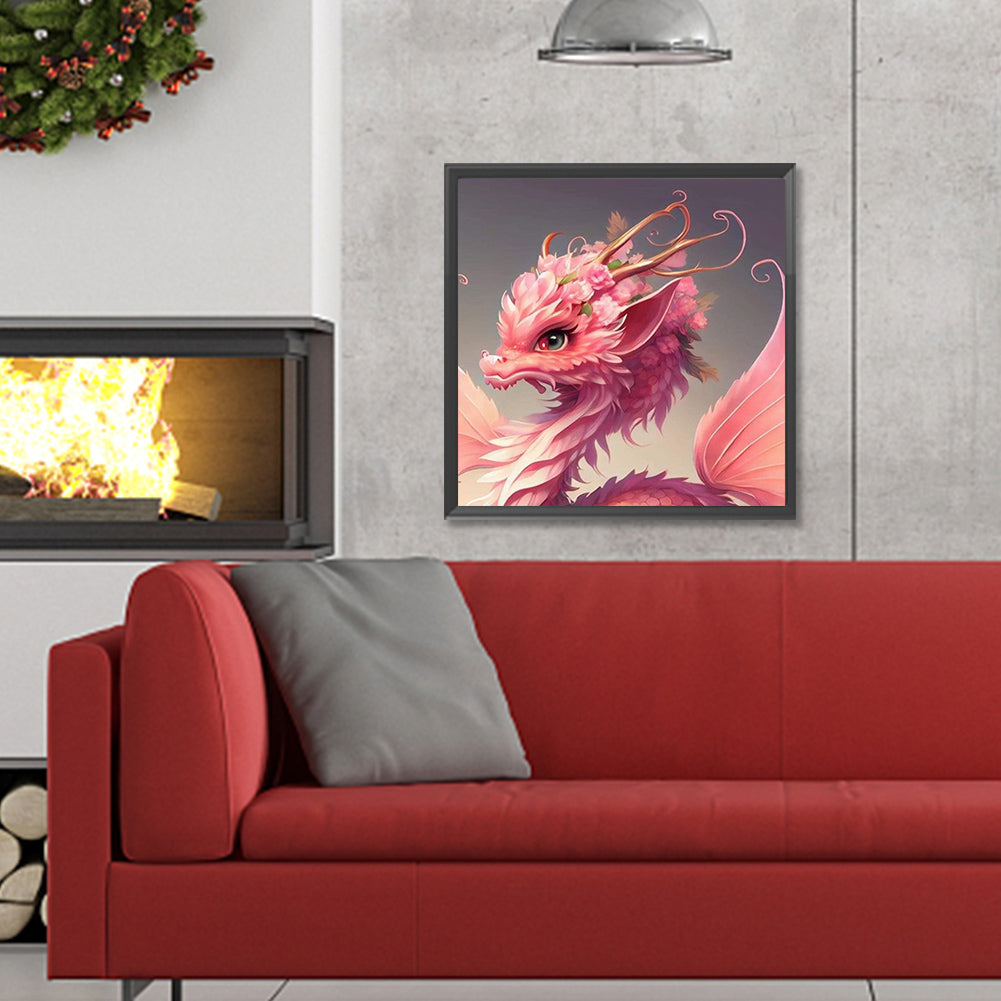 Pink Flower Dragon - Full Round Drill Diamond Painting 30*30CM