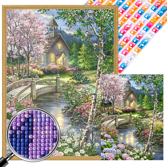 Small Bridge And Flowing Water Garden - Full AB Dril Square Diamond Painting 40*55CM