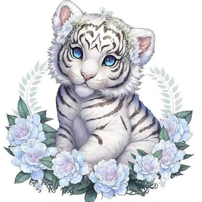Garland White Tiger - Full Round Drill Diamond Painting 30*30CM