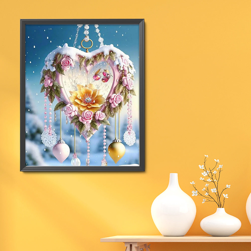 Fantasy Snow Scene Rose Heart - 11CT Stamped Cross Stitch 40*50CM