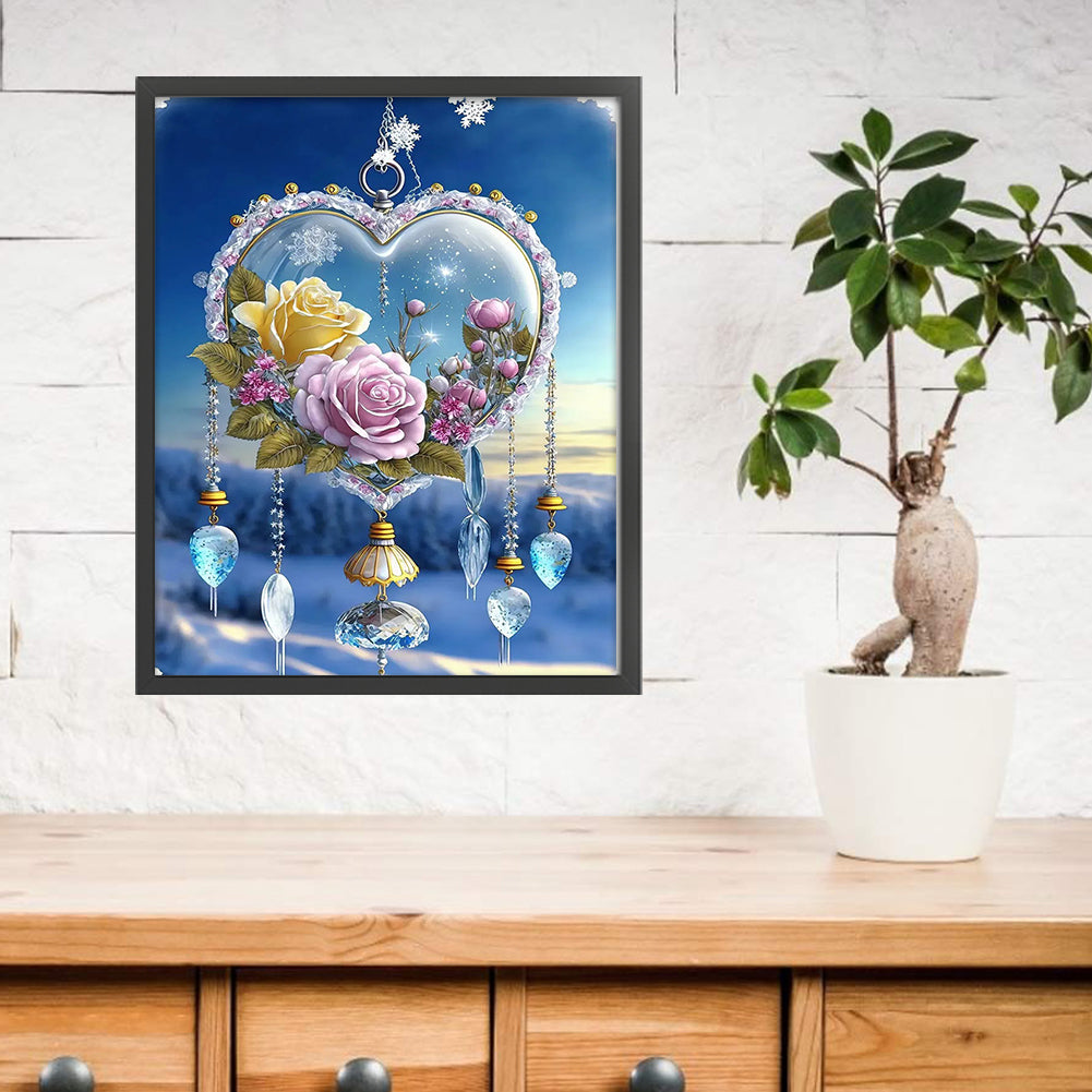 Fantasy Snow Scene Rose Heart - 11CT Stamped Cross Stitch 40*50CM