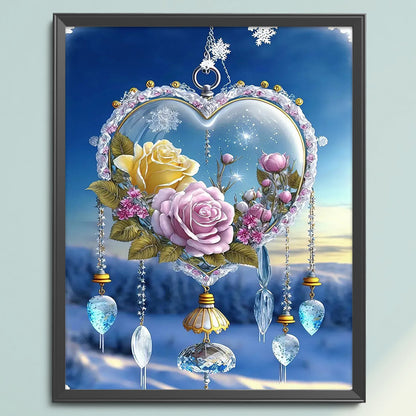 Fantasy Snow Scene Rose Heart - 11CT Stamped Cross Stitch 40*50CM