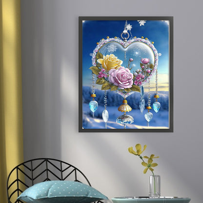 Fantasy Snow Scene Rose Heart - 11CT Stamped Cross Stitch 40*50CM