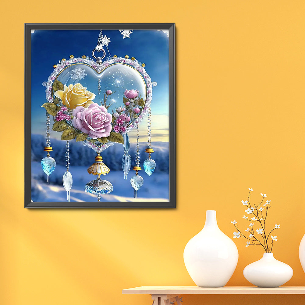 Fantasy Snow Scene Rose Heart - 11CT Stamped Cross Stitch 40*50CM