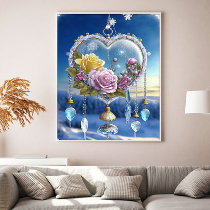 Fantasy Snow Scene Rose Heart - 11CT Stamped Cross Stitch 40*50CM