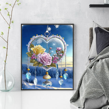 Fantasy Snow Scene Rose Heart - 11CT Stamped Cross Stitch 40*50CM