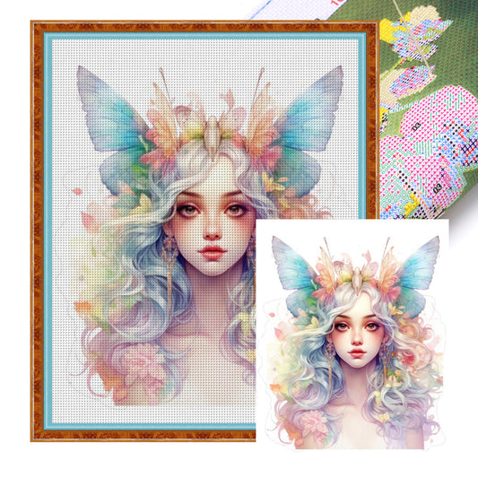 Girl With Colorful Butterflies And Flowers - 11CT Stamped Cross Stitch 50*60CM