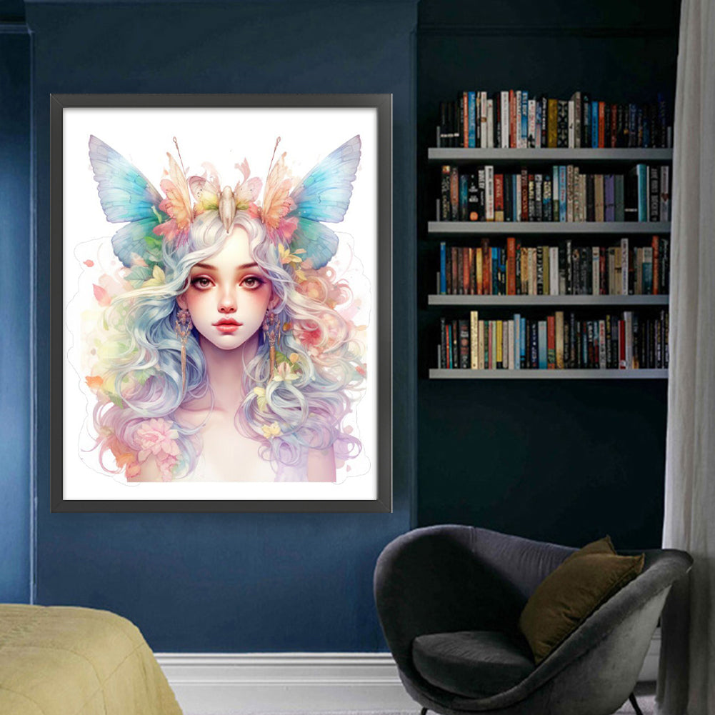 Girl With Colorful Butterflies And Flowers - 11CT Stamped Cross Stitch 50*60CM