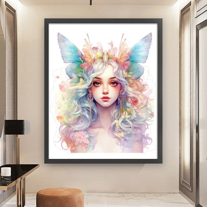 Girl With Colorful Butterflies And Flowers - 11CT Stamped Cross Stitch 50*60CM