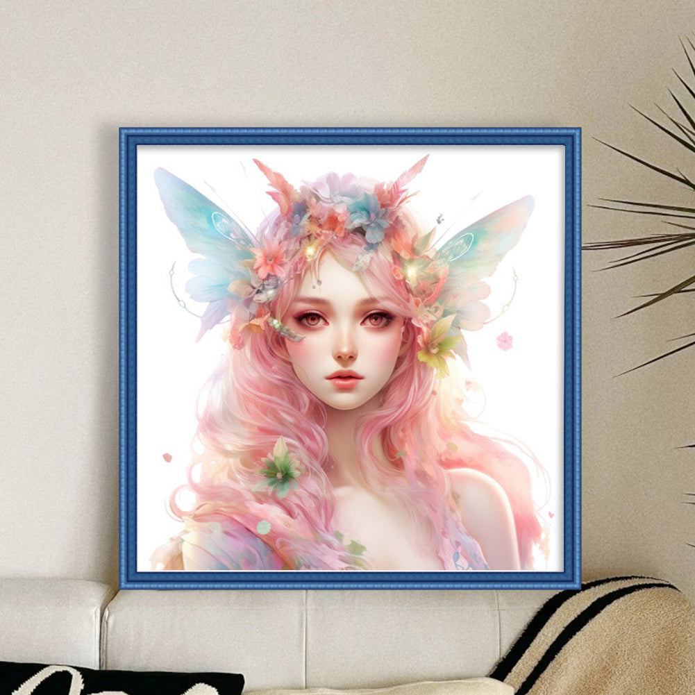 Girl With Colorful Butterflies And Flowers - 11CT Stamped Cross Stitch 50*50CM