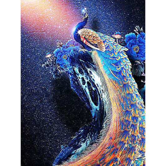 Peacock Under The Starry Sky - Full Round Drill Diamond Painting 30*40CM