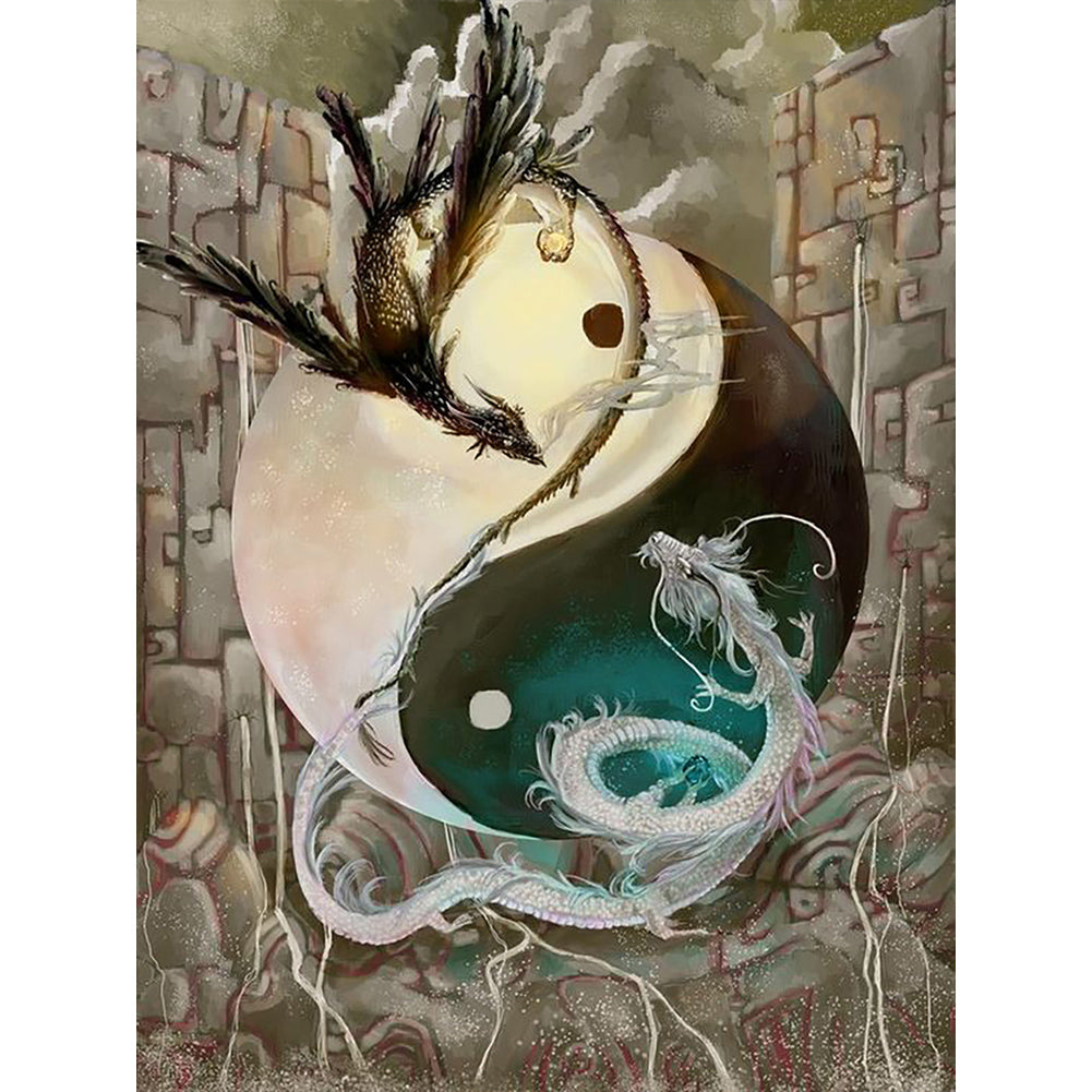 Yin Yang Double Dragon Totem - Full Round Drill Diamond Painting 30*40CM