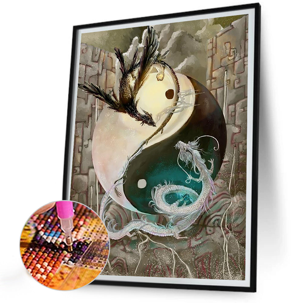 Yin Yang Double Dragon Totem - Full Round Drill Diamond Painting 30*40CM