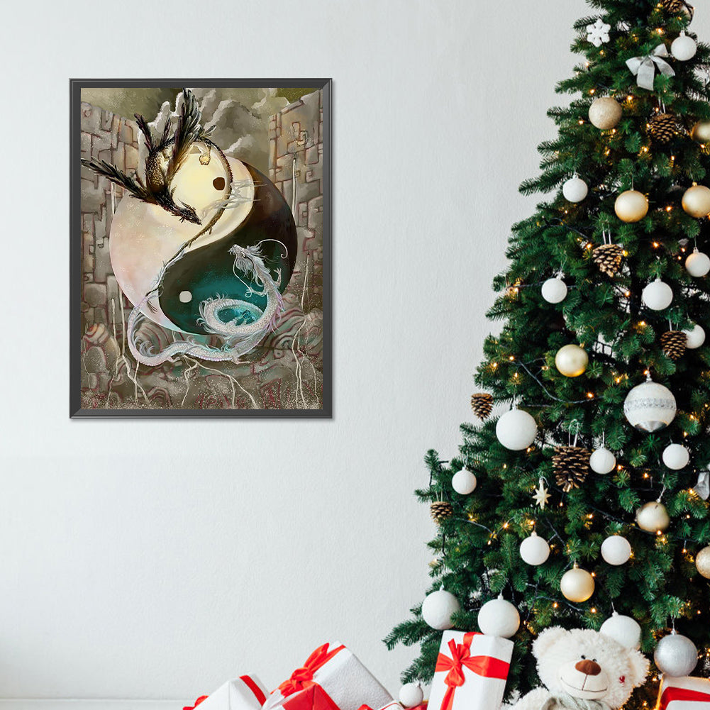 Yin Yang Double Dragon Totem - Full Round Drill Diamond Painting 30*40CM