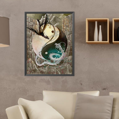 Yin Yang Double Dragon Totem - Full Round Drill Diamond Painting 30*40CM