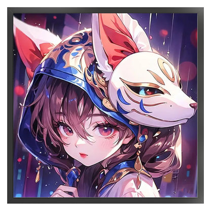 Cartoon Fox Mask Girl - 11CT Stamped Cross Stitch 50*50CM