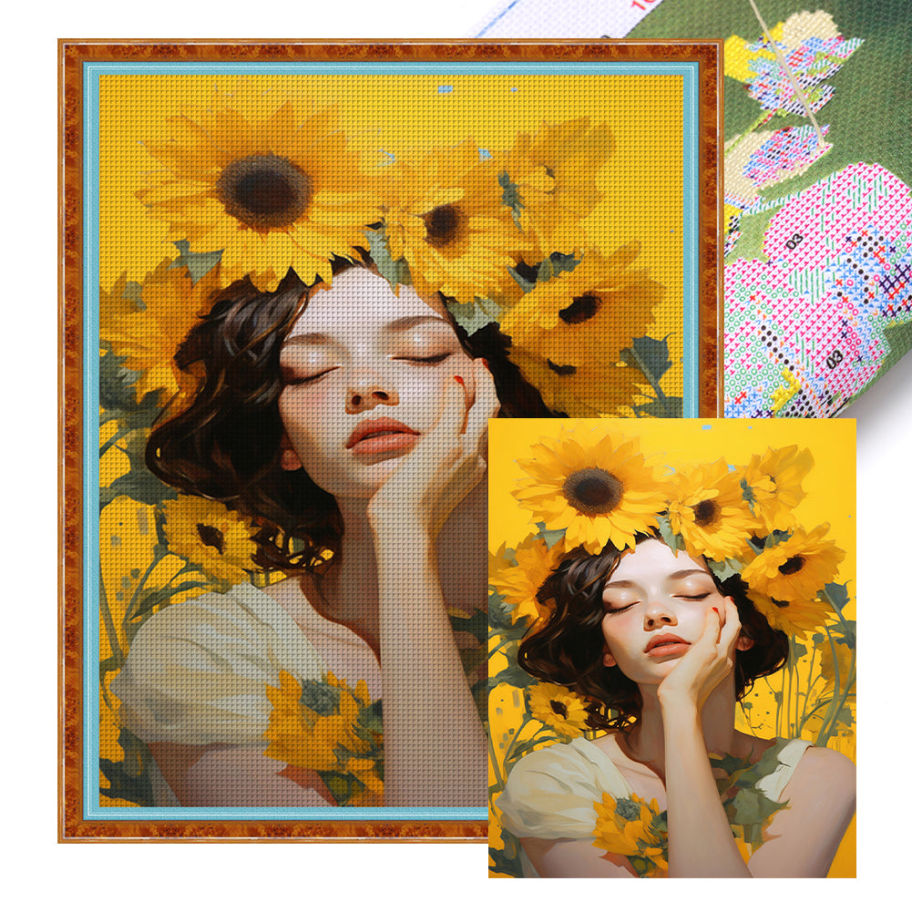 Sunflower Girl - 11CT Stamped Cross Stitch 50*60CM