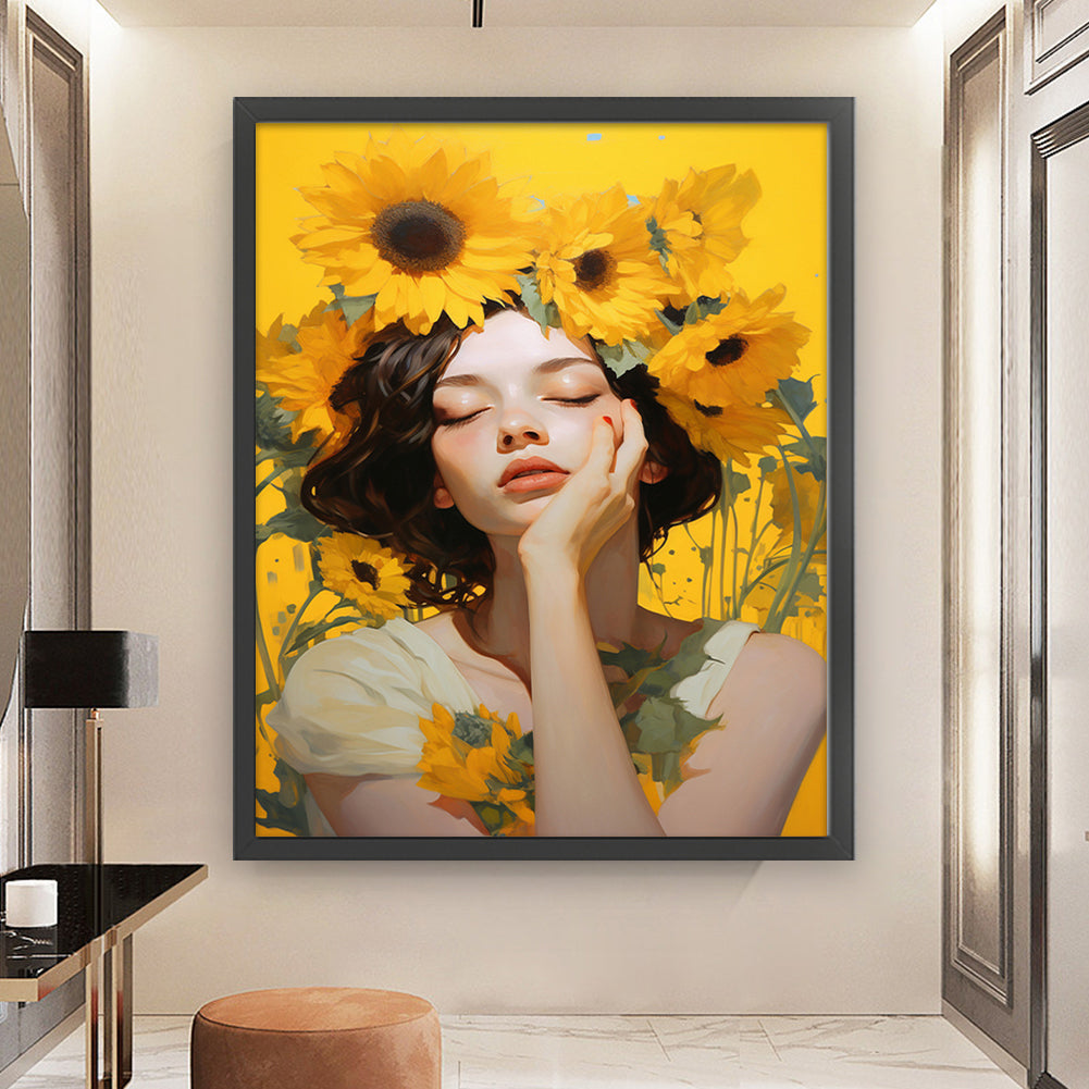 Sunflower Girl - 11CT Stamped Cross Stitch 50*60CM