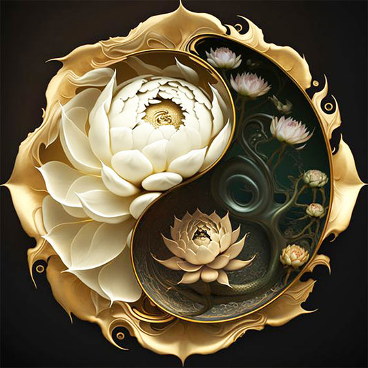 Yin Yang Diagram Flowers - Full Round Drill Diamond Painting 30*30CM