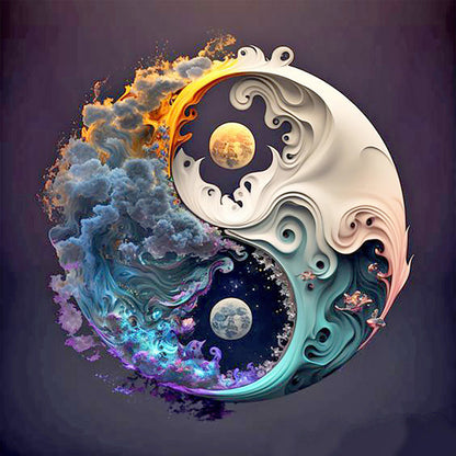 Yin Yang Diagram Sun And Moon - Full Round Drill Diamond Painting 30*30CM