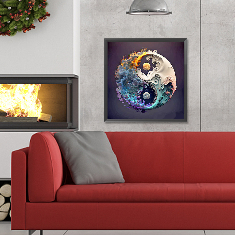 Yin Yang Diagram Sun And Moon - Full Round Drill Diamond Painting 30*30CM