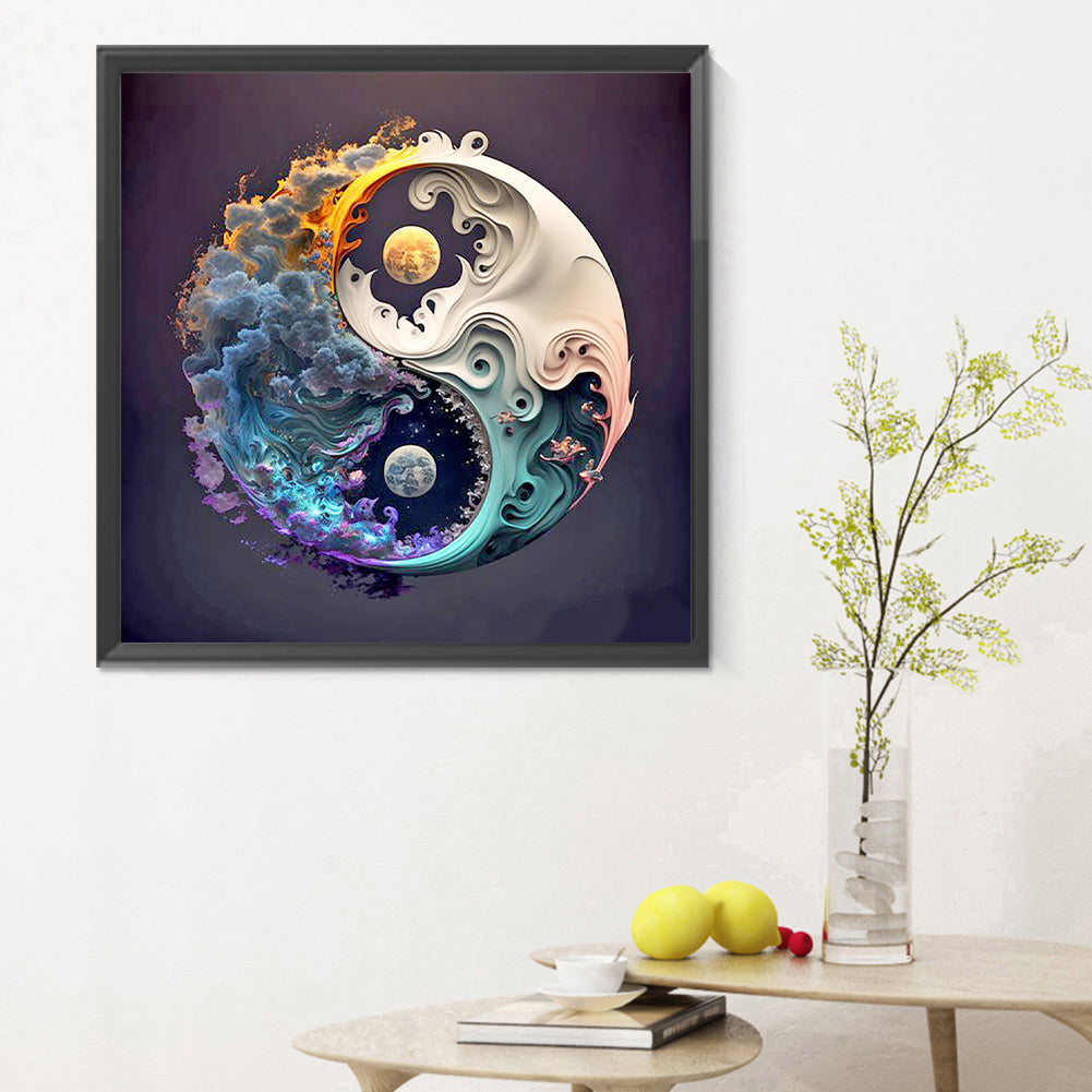 Yin Yang Diagram Sun And Moon - Full Round Drill Diamond Painting 30*30CM