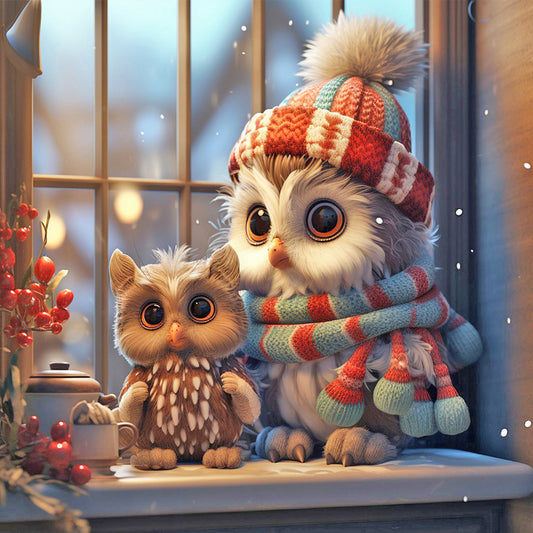 Christmas Snowy Night Owl - Full Round Drill Diamond Painting 40*40CM