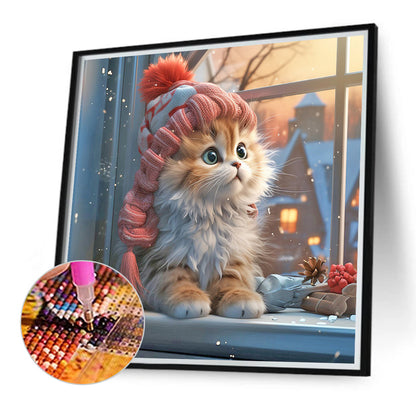 Christmas Snow Night Cat - Full Round Drill Diamond Painting 40*40CM