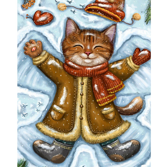 Cat Lying In The Snow - Full Round Drill Diamond Painting 40*50CM