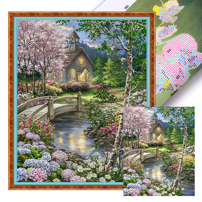 Small Bridge And Flowing Water - 11CT Stamped Cross Stitch 40*50CM