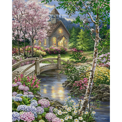 Small Bridge And Flowing Water - 11CT Stamped Cross Stitch 40*50CM