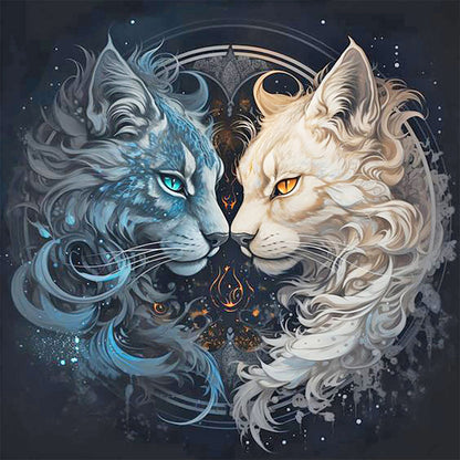 Black Cat And White Cat - Full Round Drill Diamond Painting 30*30CM