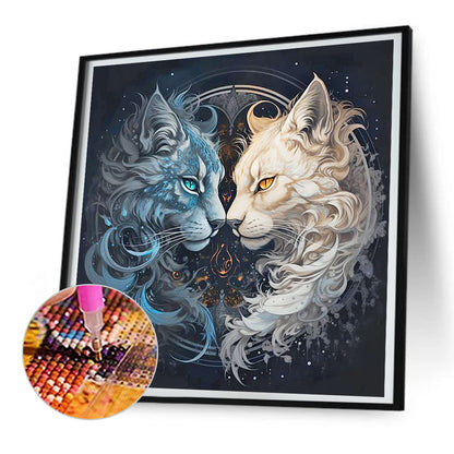 Black Cat And White Cat - Full Round Drill Diamond Painting 30*30CM