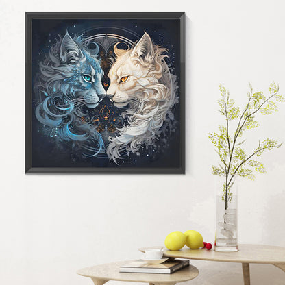 Black Cat And White Cat - Full Round Drill Diamond Painting 30*30CM