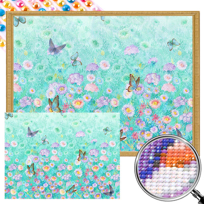 Butterflies Flying In Natural Flower Sea - Full AB Dril Square Diamond Painting 40*30CM