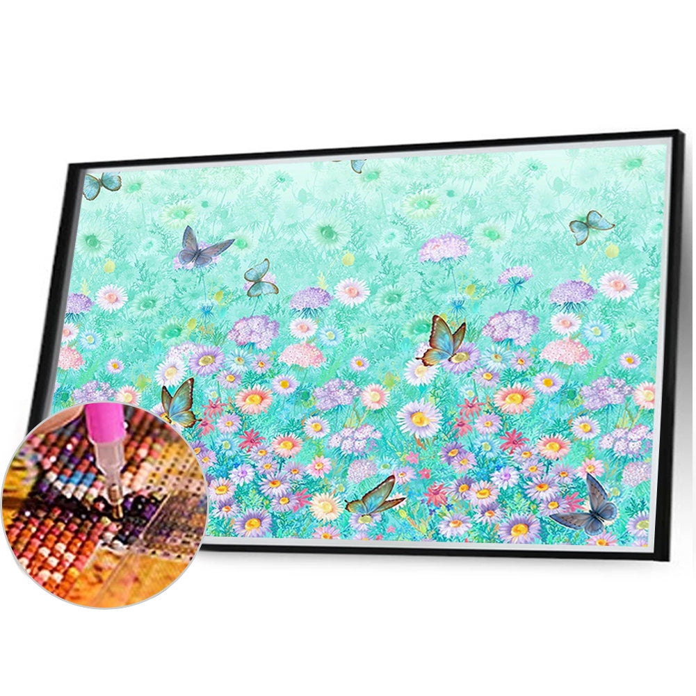 Butterflies Flying In Natural Flower Sea - Full AB Dril Square Diamond Painting 40*30CM