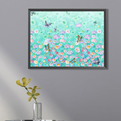 Butterflies Flying In Natural Flower Sea - Full AB Dril Square Diamond Painting 40*30CM