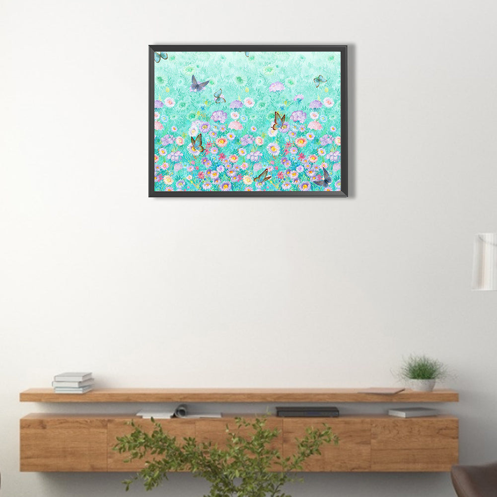 Butterflies Flying In Natural Flower Sea - Full AB Dril Square Diamond Painting 40*30CM