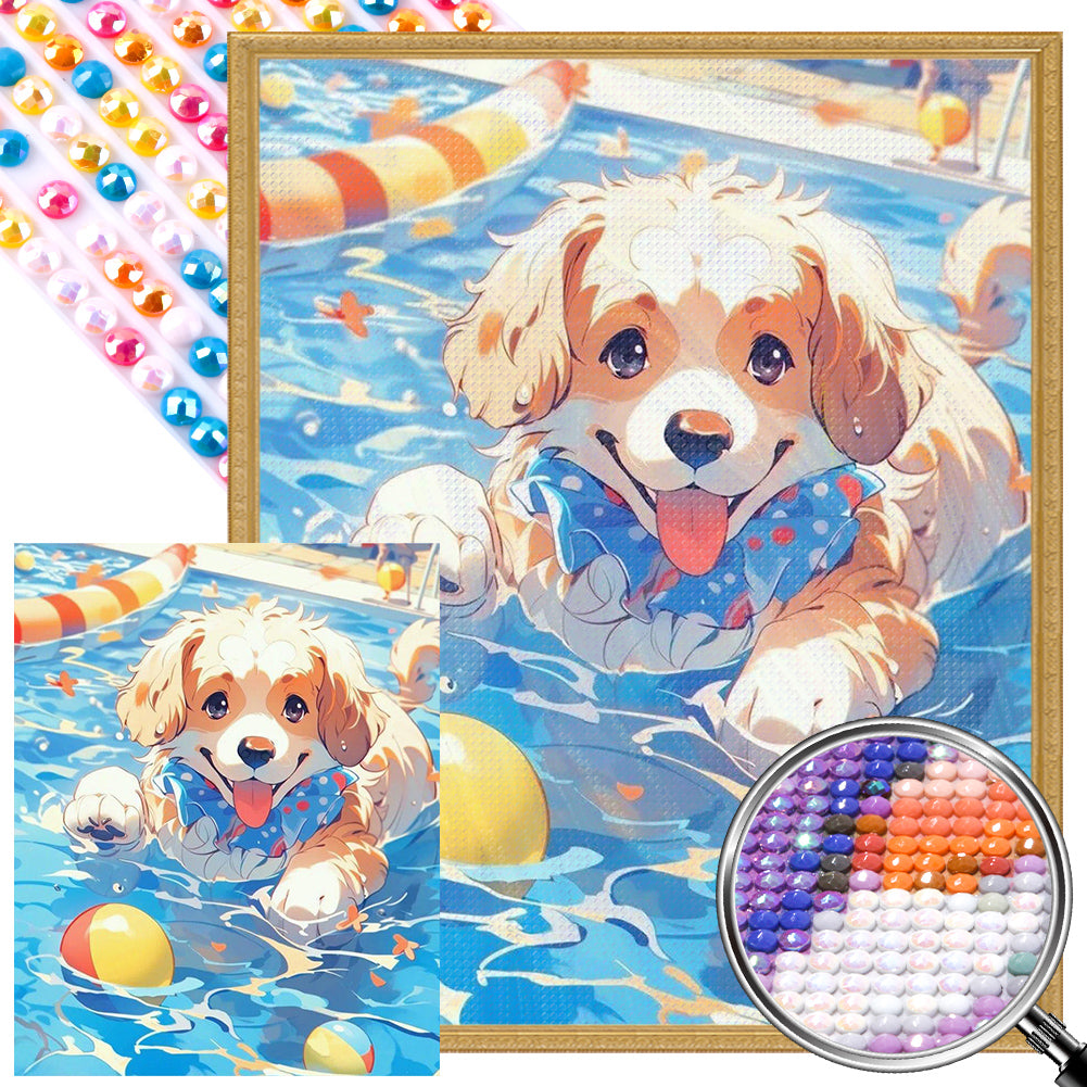 Swimming Dog - Full AB Dril Square Diamond Painting 40*50CM