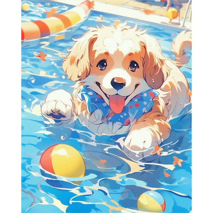 Swimming Dog - Full AB Dril Square Diamond Painting 40*50CM