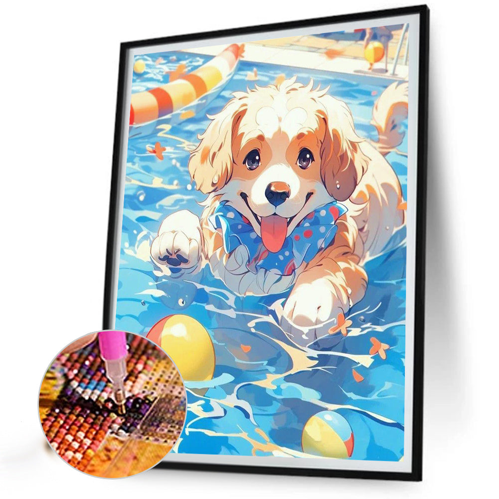 Swimming Dog - Full AB Dril Square Diamond Painting 40*50CM