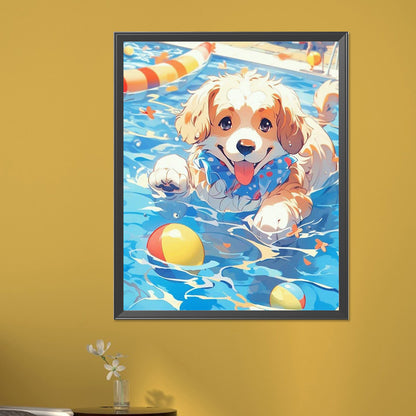 Swimming Dog - Full AB Dril Square Diamond Painting 40*50CM