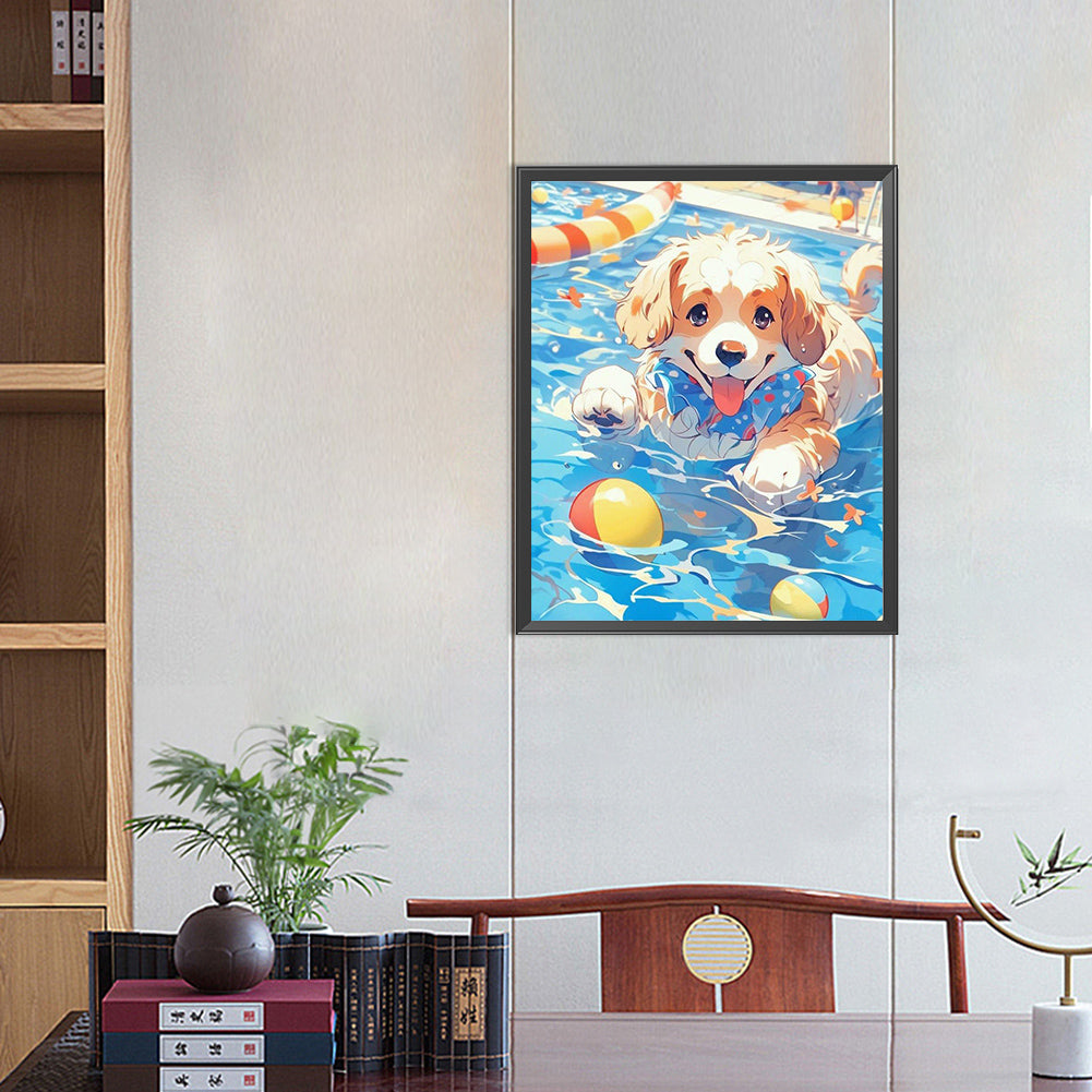 Swimming Dog - Full AB Dril Square Diamond Painting 40*50CM