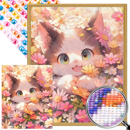 Cat Admiring Flowers - Full AB Dril Square Diamond Painting 40*50CM