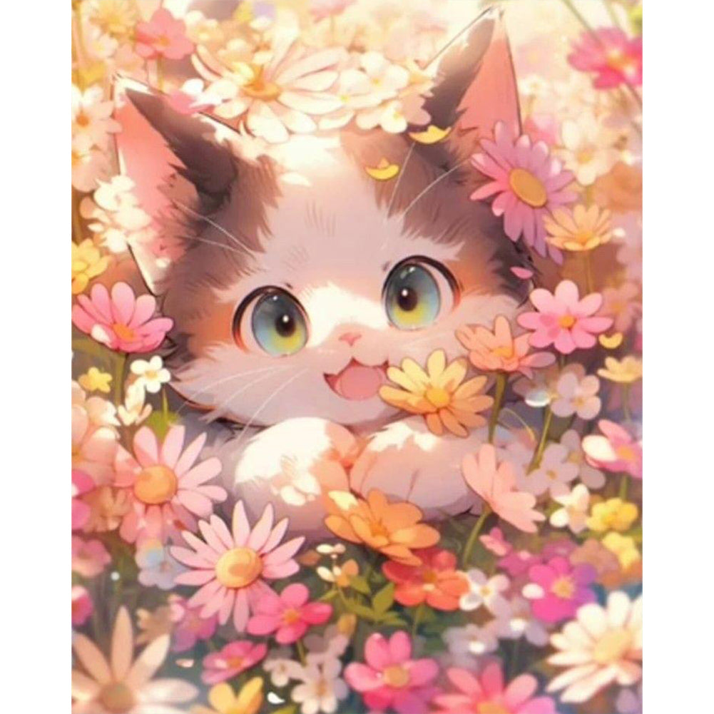 Cat Admiring Flowers - Full AB Dril Square Diamond Painting 40*50CM