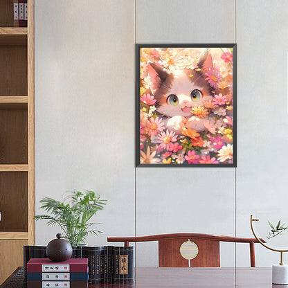 Cat Admiring Flowers - Full AB Dril Square Diamond Painting 40*50CM