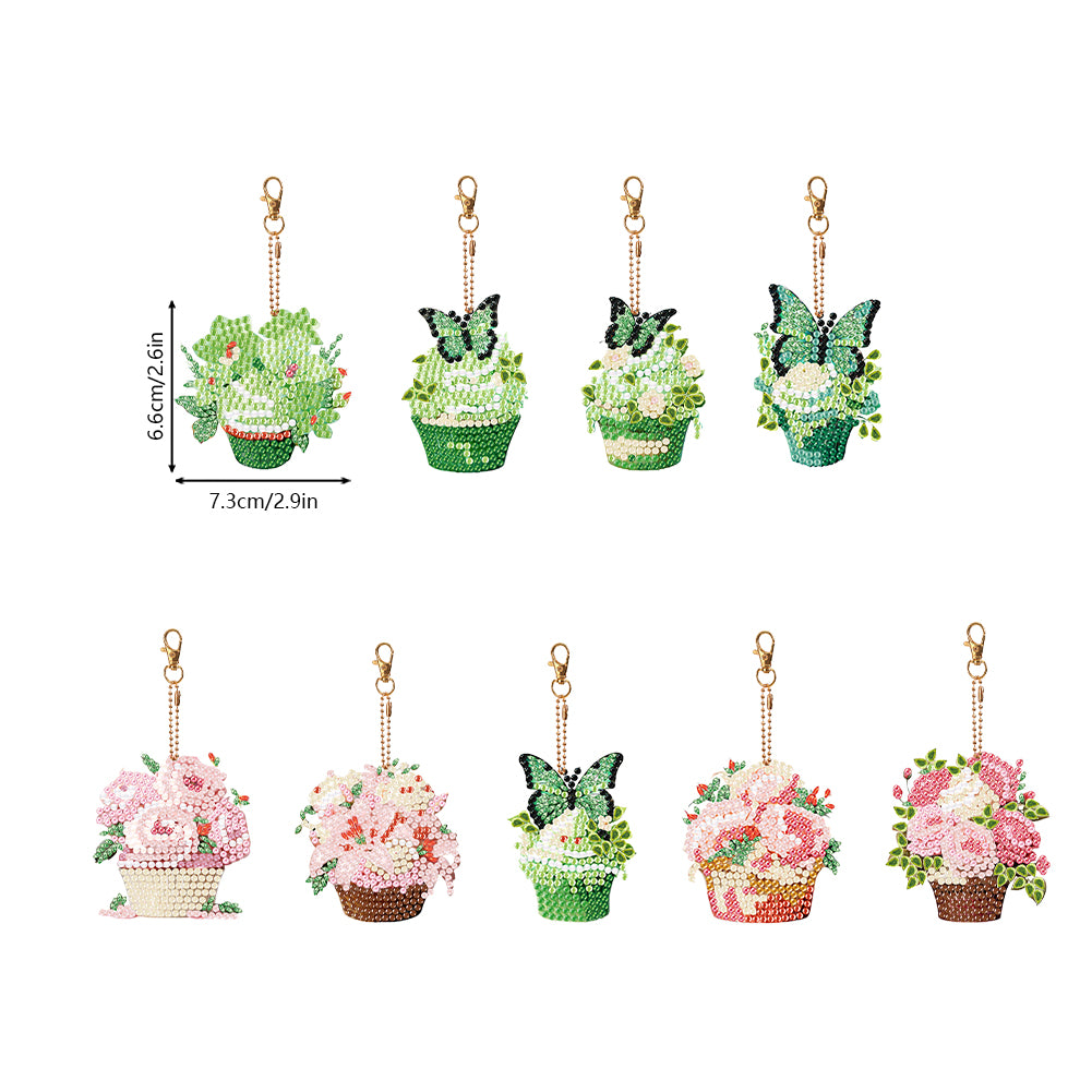 9PCS Double Sided Special Shape Diamond Art Keyring (Dessert Flowers)