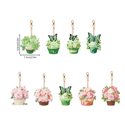 9PCS Double Sided Special Shape Diamond Art Keyring (Dessert Flowers)